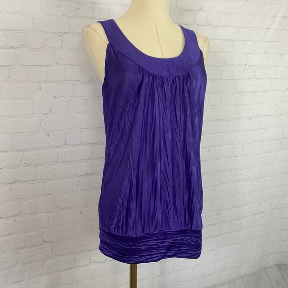 ⭐ 3/$15 Vintage Y2K Iz Byer Small Purple Crinkle O Ring Racerback Tank Top - Picture 3 of 9